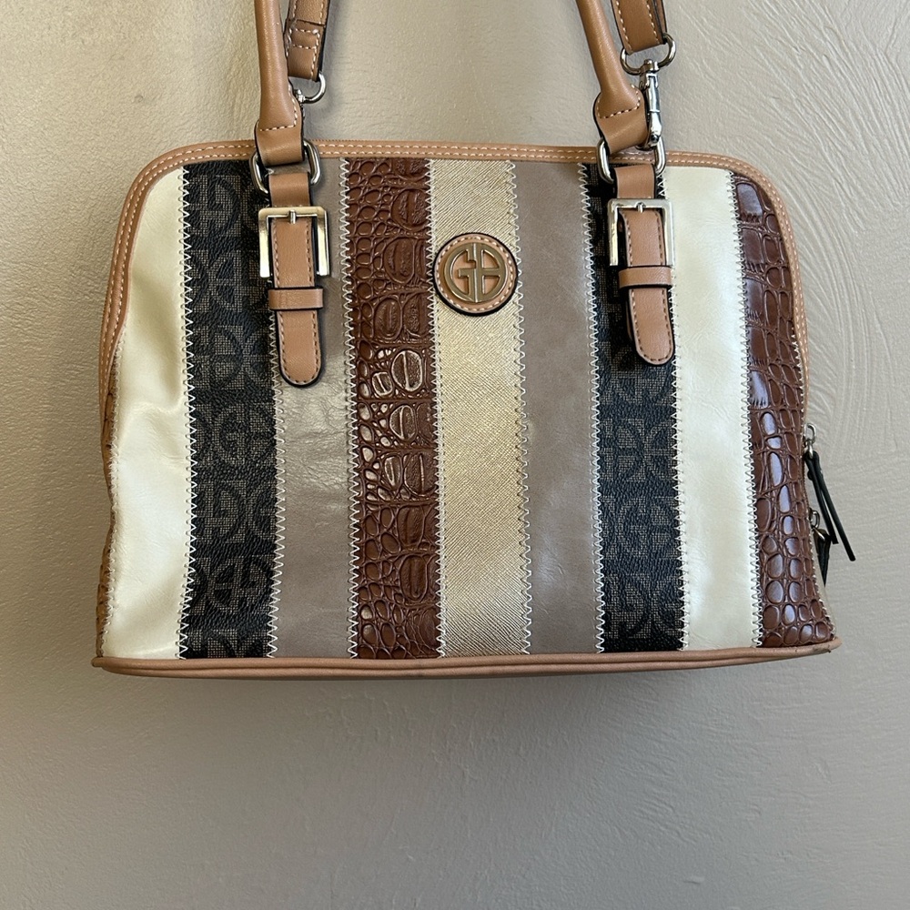 Giani Bernini Patchwork Brown-Cream Bag. Adjustab… - image 3